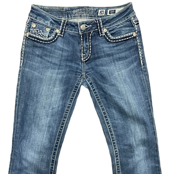 Miss Me Irene Bootcut Jeans Women's 28 Thick Stitching M Flap Pockets Dark Wash - Picture 5 of 10